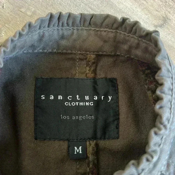 Sanctuary Surplus Military Jacket Green Sz M Belted Ruffle Collar - Picture 4 of 5